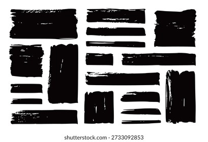 Frame brush rectangle set. Frame rectangle border brush stroke with chalk rough line square scratch shape. Hand drawn rough grunge texture black ink background. Vector illustration