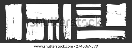 Frame brush rectangle set. Frame rectangle border brush stroke with chalk rough line square scratch shape. Hand drawn rough grunge texture black ink background. Vector illustration