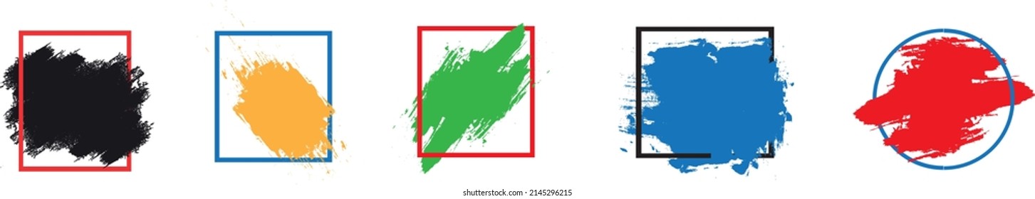 Frame with Brush Stroke. Gold Paint Blot Isolated. Metallic Golden Texture Design Element for Greeting Cards and Labels