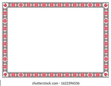 Frame with bulgarian flower motifs pattern. Frame in A4 format proportions with embroidery ornaments. Traditional bulgarian and slavic symbols. Pixel art, pixel pattern.