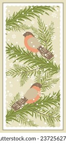 Frame with bullfinches on a tree under a snowfall wall art - for wall framed prints, canvas prints, poster, home decor