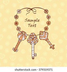 Frame. Bunch of keys. Hand drawn doodle keys - Vector Vintage invitation card template