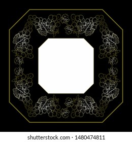 Frame of bunches of grapes on a black background. For packaging, labels. For print.
