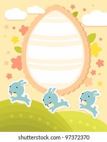 Frame with bunnies and easter egg in cartoon style