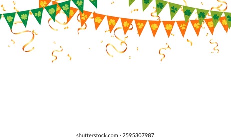 Frame bunting garland flag and confetti decoration elements on transparent background. banner
