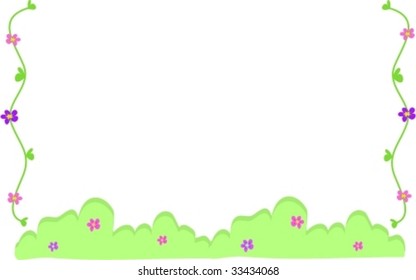 Frame of Bush, Vines, and Flowers Vector