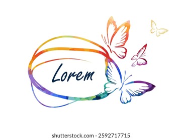 Frame with butterflies colored. hand drawing. Not AI. Vector illustration