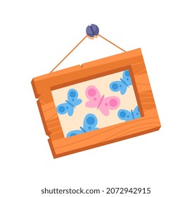 Frame with butterfly. Decoration for paintings and photographs. Graphic elements for websites. Comfort, coziness, memory, best moments of life, family album. Cartoon flat vector illustration
