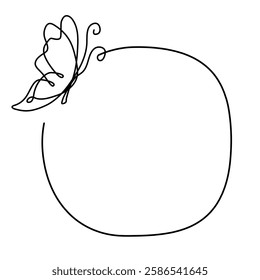 Frame with butterfly in line art style