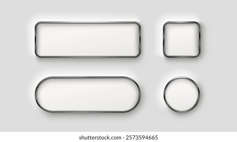 Frame button, silver color set, minimal label message. Vector illustration 