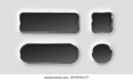 Frame button, silver color set, minimal label message. Vector illustration 