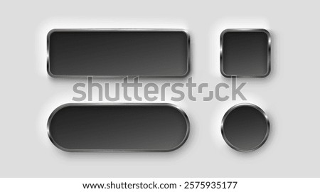 Frame button, silver color set, minimal label message. Vector illustration 