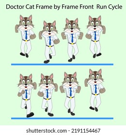 Frame By Frame Cat Front Run Cycle Vector Illustration. Designed For Animated Video, Motion Poster, Explanatory Videos, 2D Animation