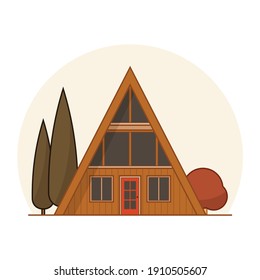 A Frame Cabin Scene With Woods