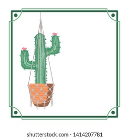 frame with cactus on macrame hangers icon