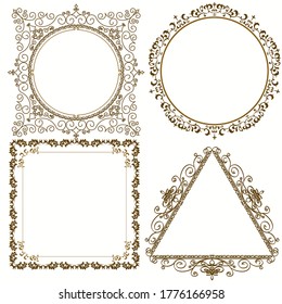 Frame Calligraphic set, Monogram emblem, Heraldic, Fashion sign. Vector