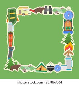 Frame from camping items, made in flat design 