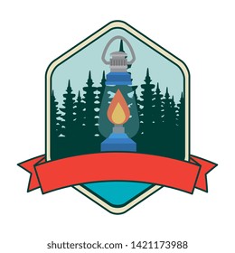 frame with camping zone with kerosene lantern