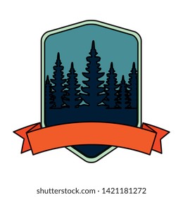 frame with camping zone and pines trees