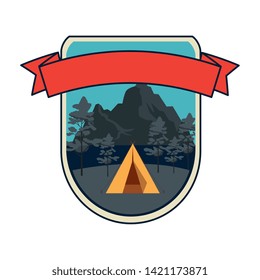 frame with camping zone and tent scene