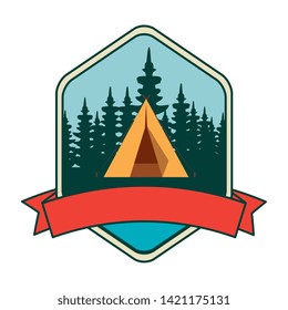 frame with camping zone and tent scene