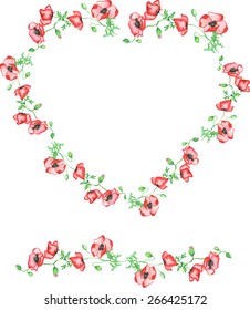 Frame card with watercolor tulips (heart-shaped). Vector illustration