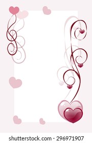 frame for cards with hearts and curls elements