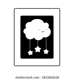 frame cartoo cloud stars decoration isolated icon line style vector illustration