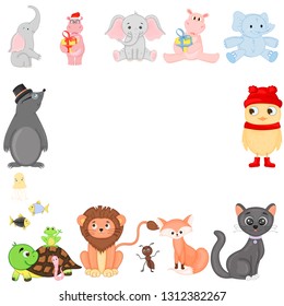 frame with cartoon animals, vector illustration of cute animals