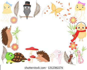 frame with cartoon animals, vector illustration of cute animals