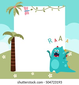 Frame with cartoon dinosaur. Funny card with empty space for text