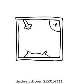 frame with cartoon style cats body parts head, paw, muzzle - hand drawn doodle sketch