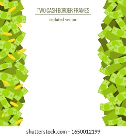 Frame cash bills. Border notes and coins. The concept of a successful investment, gain, inheritance, savings. Flat cartoon vector isolated illustration.