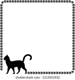 Frame of cat  paw footprints , vector illustration