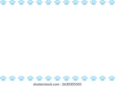 Frame with cat paw print. Cute, flat, simple. Light blue color. Vector Illustration.
