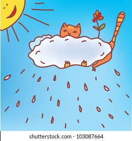 Frame with cat and rain in the sky