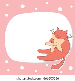 Frame with a cat and a star. Children background. Vector illustration.