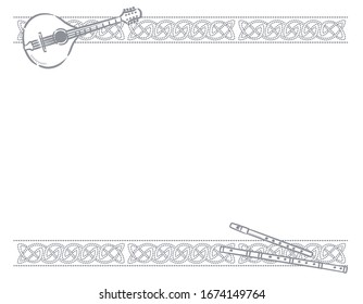 Frame with Celtic instruments and decorative border.  Vector illustration.