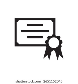 Frame certificate with rosette icon. Horizontal diploma with ribbon badge, useful for awards or education.