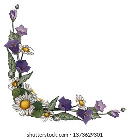 Frame with chamomiles and bells.