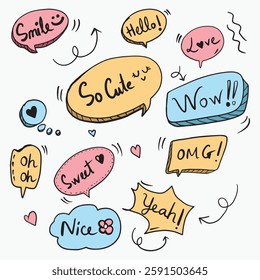 frame chat text cute banner line sketch doodle background banner hand drawn vector illustrator element communication chatting discussion design comic

