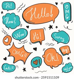 frame chat text cute banner line sketch doodle background banner hand drawn vector illustrator element communication chatting discussion design comic

