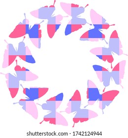 Frame with checkered butterflies arranged in a circle