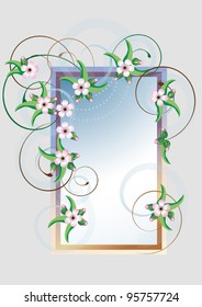 Frame with cherry blossom on a background decoration of the curves.Frame