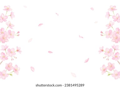 Frame of cherry blossom painted by watercolor