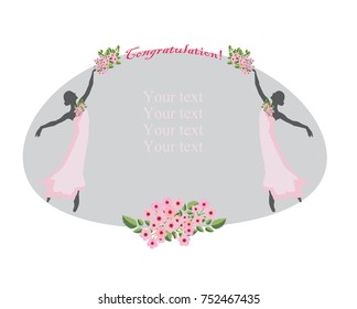frame with cherry blossoms, dancers and text