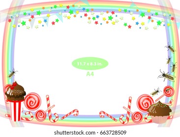 Frame. Child. Bees and sweet. Horizontal orientation. Illustration for your design