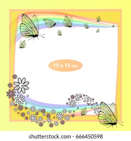Frame. Child. Butterflies on a rainbow. Illustration for your design