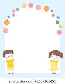 frame with child and flowers