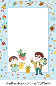 frame for children's diploma with a boy and a girl